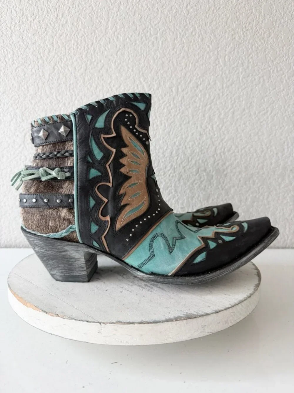Old Gringo EAGLE FLIGHT Short Cowboy Boots Black Turquoise Womens 12 Snip Toe